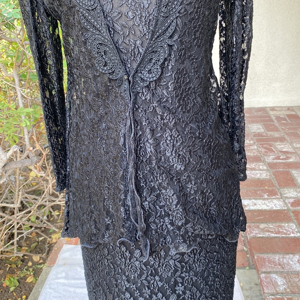SARA MIQUE VINTAGE BLACK SILK FRENCH LACE - Picture 9 of 16